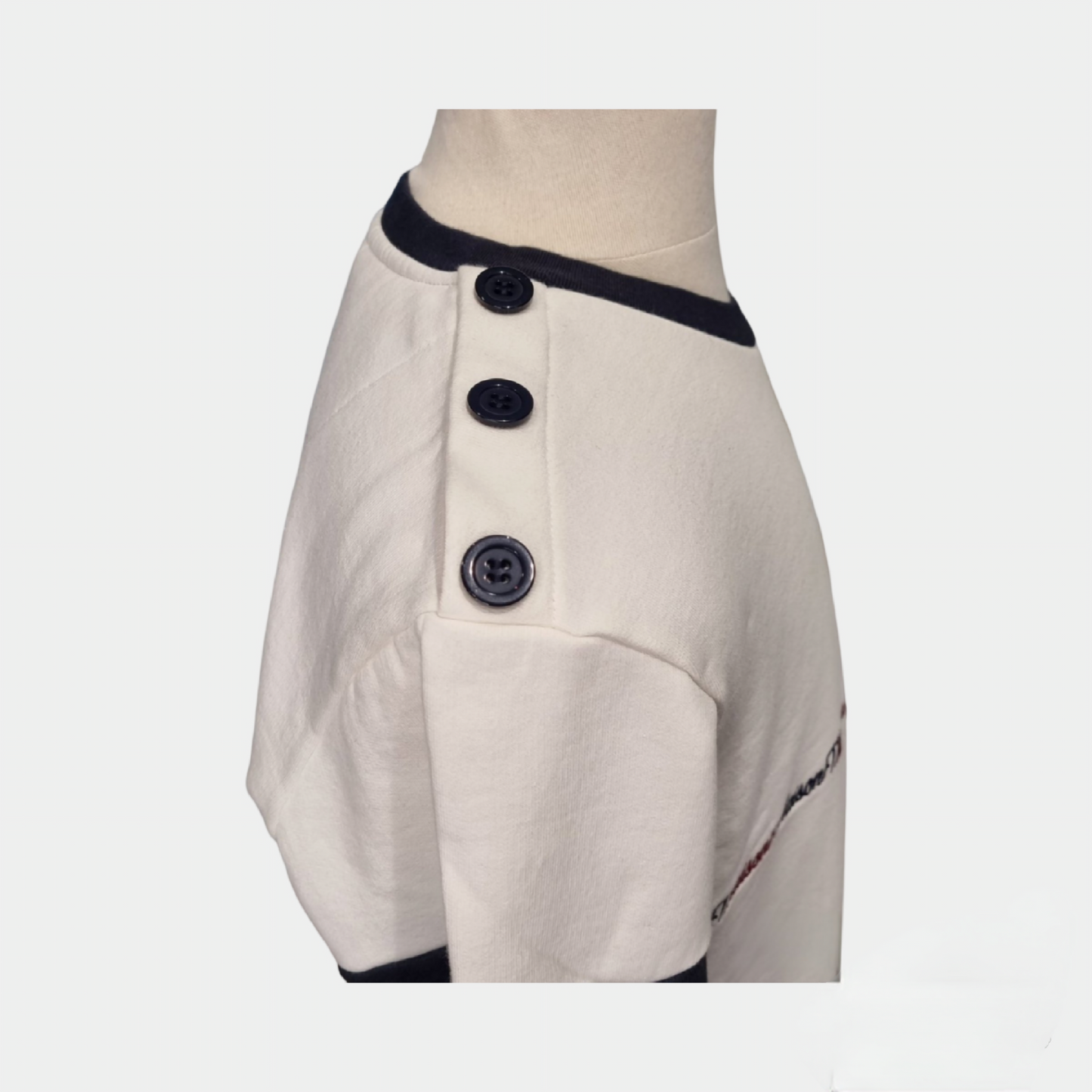 Sweat col rond Maison FT – Blanc et bleu marine, 100% coton bio
