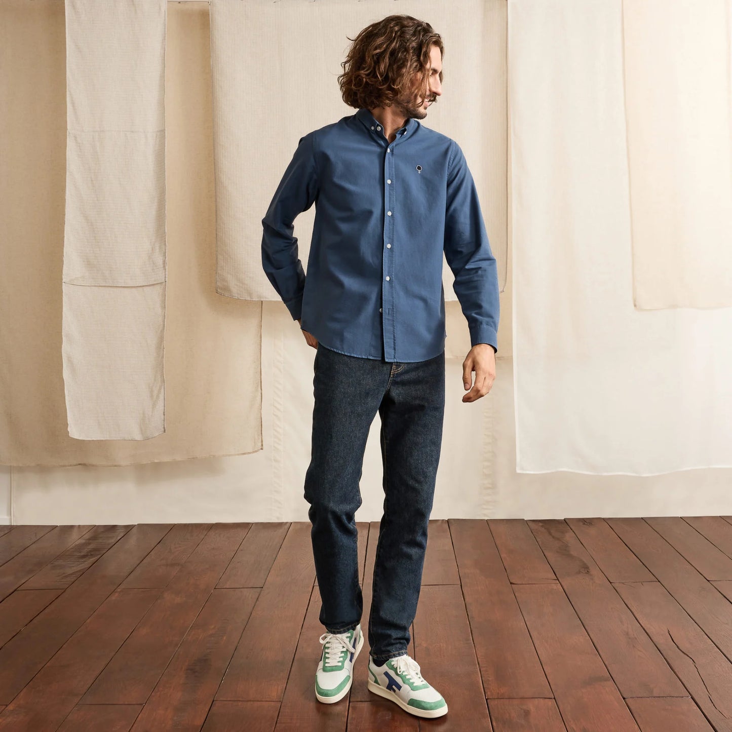 Chemise bleue marine FAGUO homme en 100% coton, coupe fusion