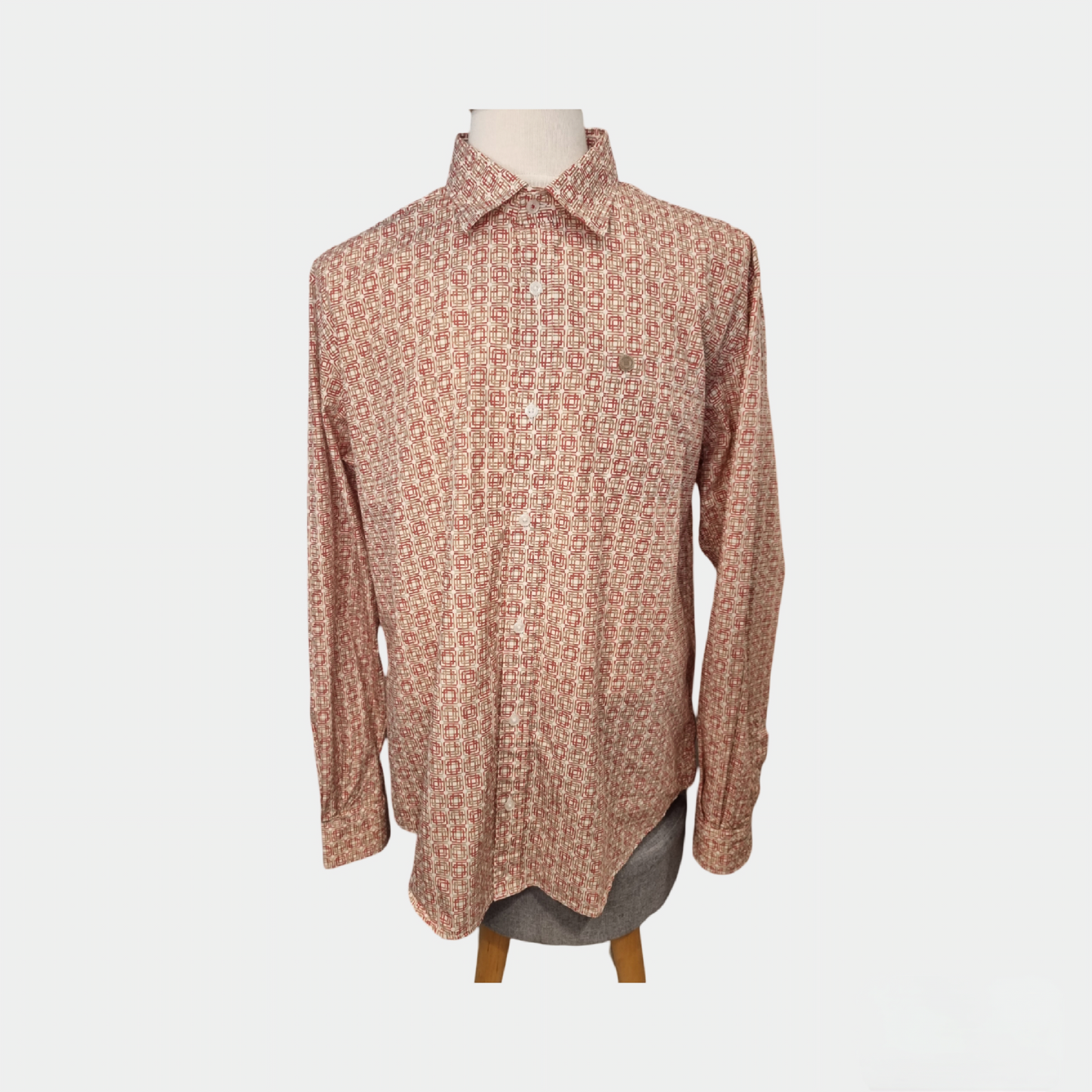 Chemise imprimée orange et beige SERGE BLANCO en coton, coupe régulière, col à baleines amovibles et poche torse