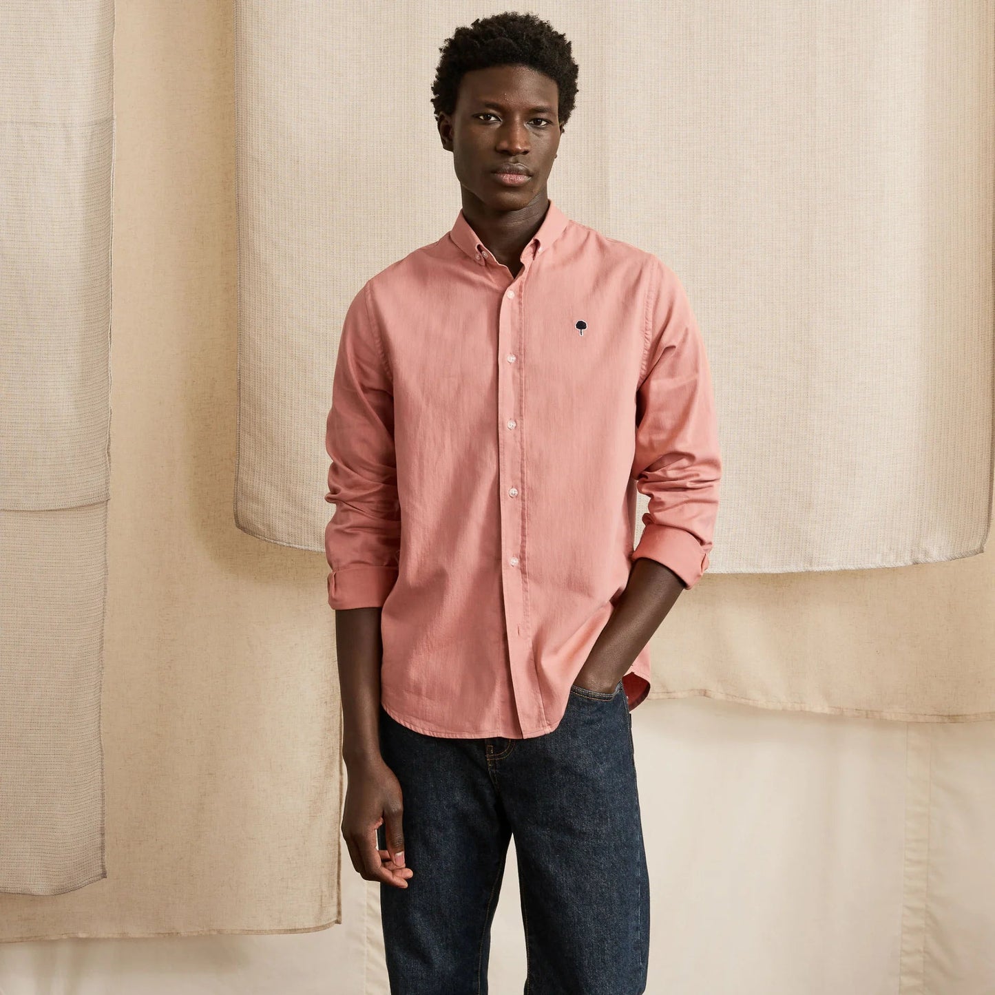 Chemise IVOY vieux rose FAGUO en 100% coton, parfaite pour la saison printemps-été