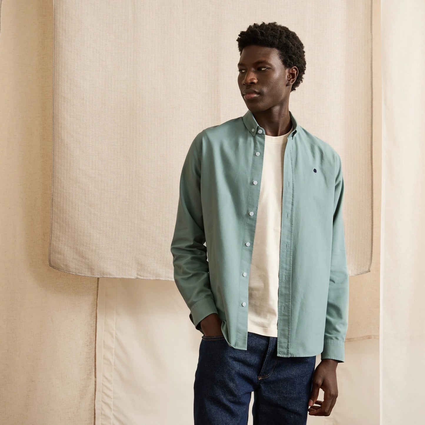Chemise IVOY vert d'eau FAGUO en 100% coton, idéale pour le printemps-été