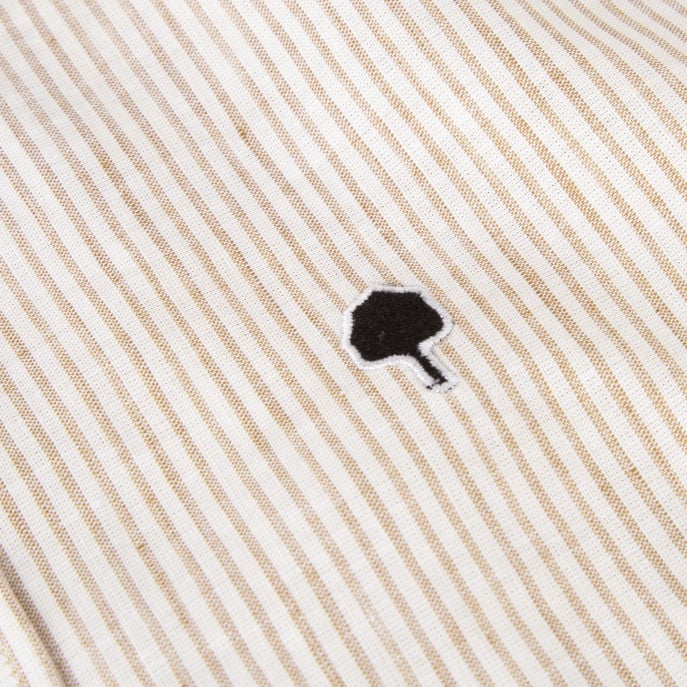Chemise Ivory FAGUO à rayures beige et camel, en coton et lin, parfaite pour le printemps
