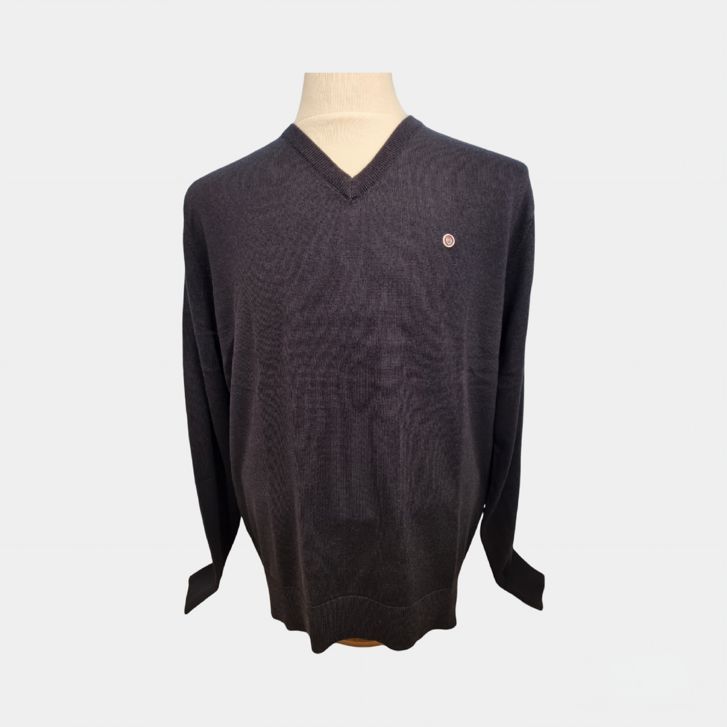 Pull col V gris anthracite Serge Blanco, mélange laine et acrylique