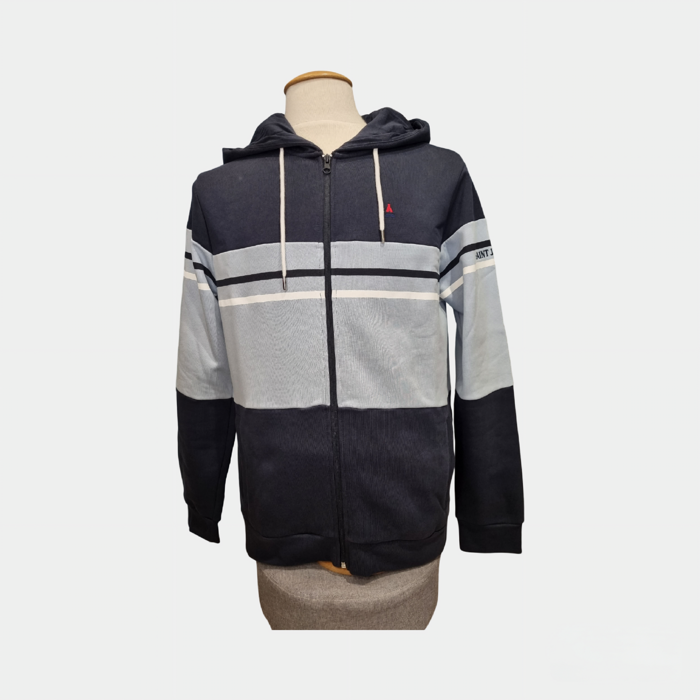 Sweat à capuche zippé bleu marine et bleu ciel Maison FT & Saint James, 100% coton