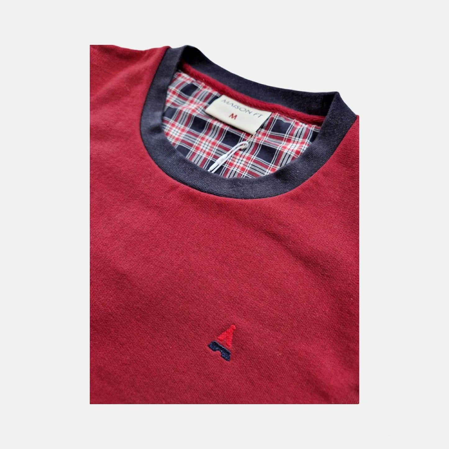Sweat col rond rouge bordeaux & bleu marine MAISON FT - Monsieur A