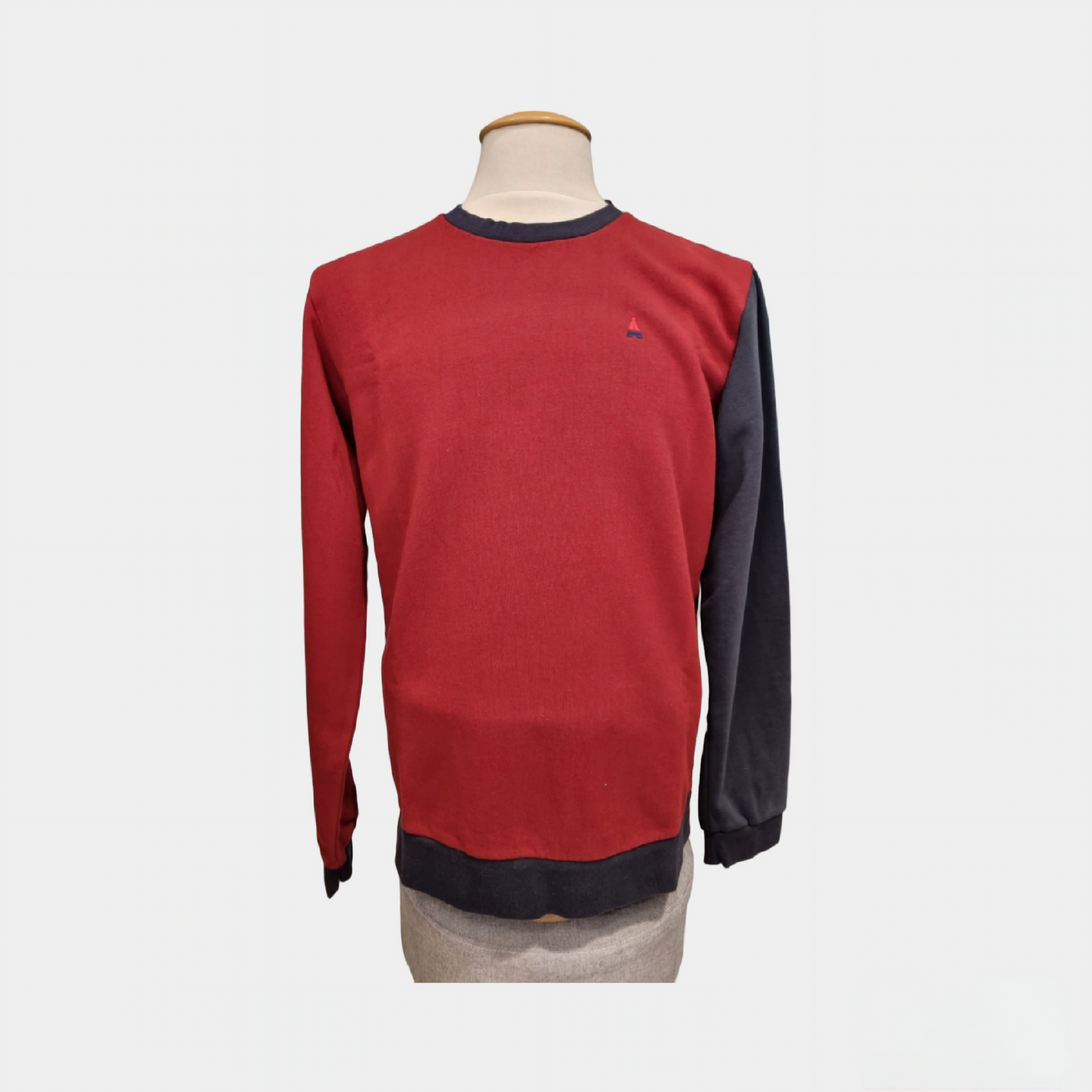 Sweat Leo bicolore MAISON FT, mélange rouge bordeaux et bleu marine, en coton