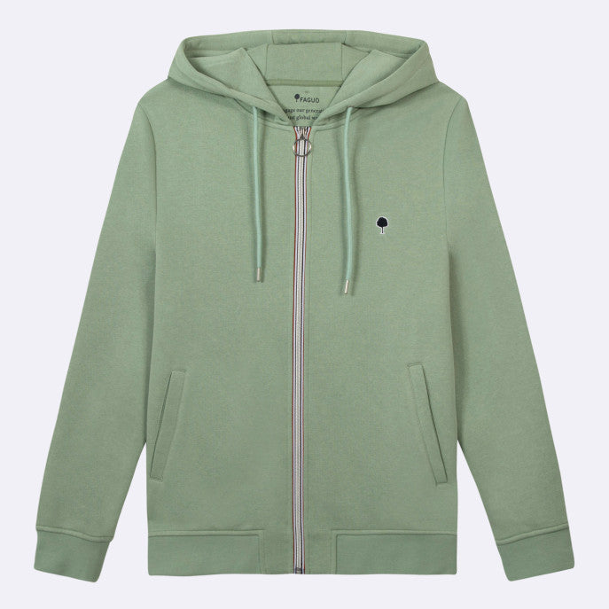 Sweat zippé MESNIL FAGUO vert clair en matières recyclées, alliant style et éco-responsabilité