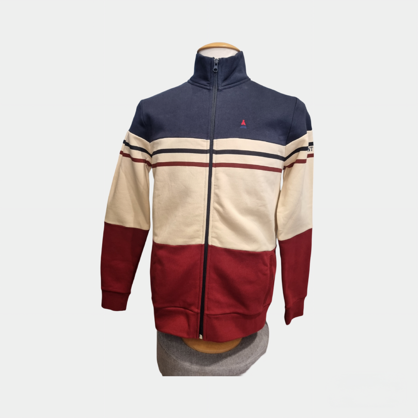 Veste Saturnin tricolore MAISON FT & SAINT JAMES, en coton bio, bleu marine, écru et rouge