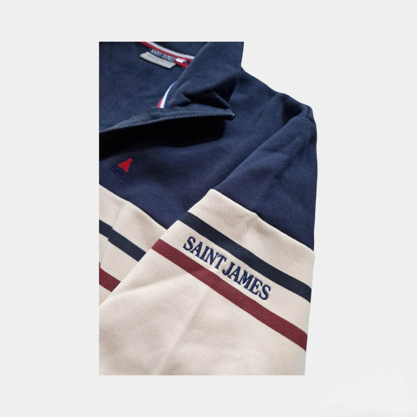 Sweat zippé tricolore bleu marine, écru & rouge MAISON FT - Monsieur A