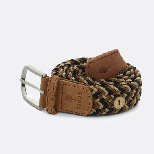 Ceinture tressée tricolore marine, camel et beige FAGUO - Monsieur A