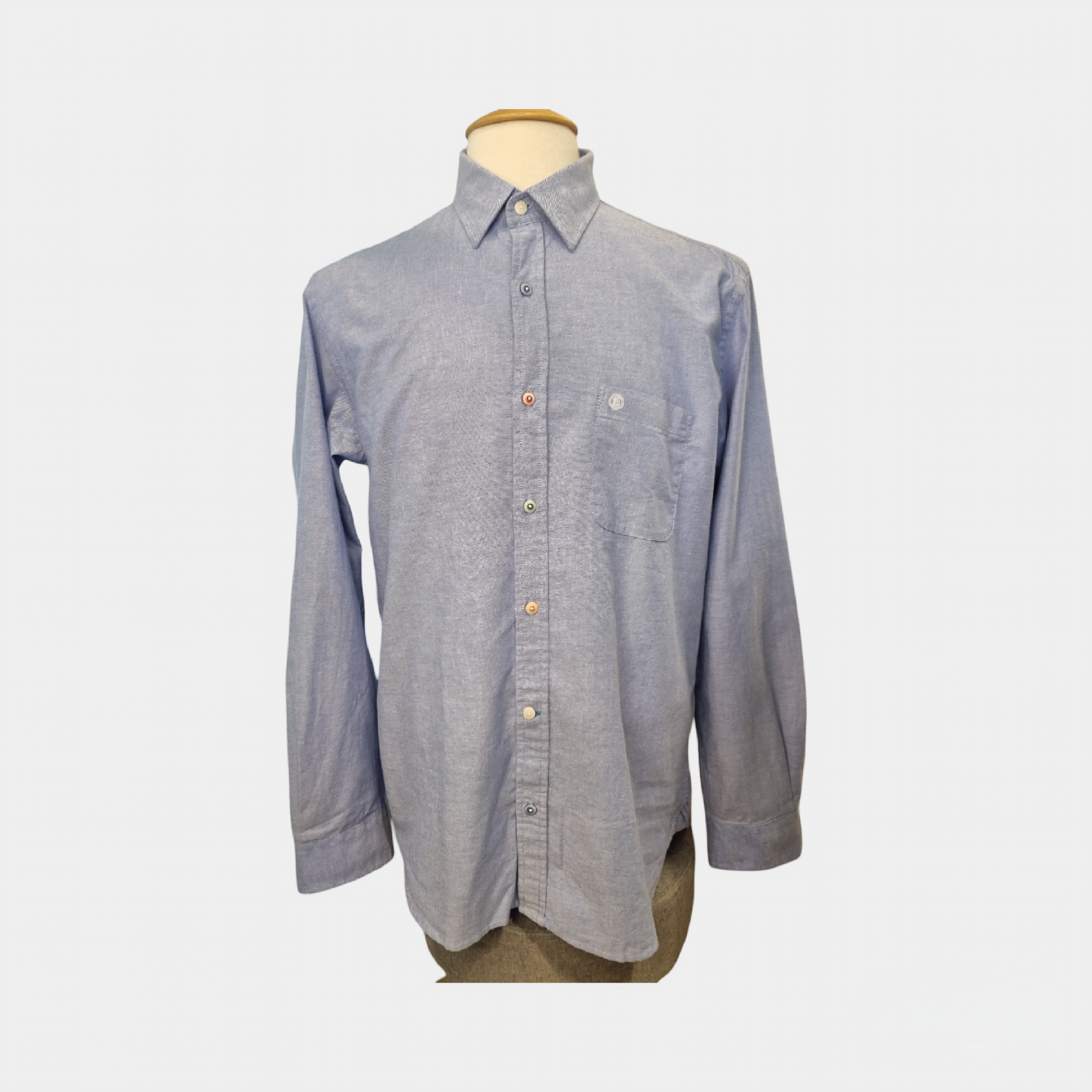 Chemise bleu ciel SERGE BLANCO en coton avec col à baleines amovibles et boutons multicolores

