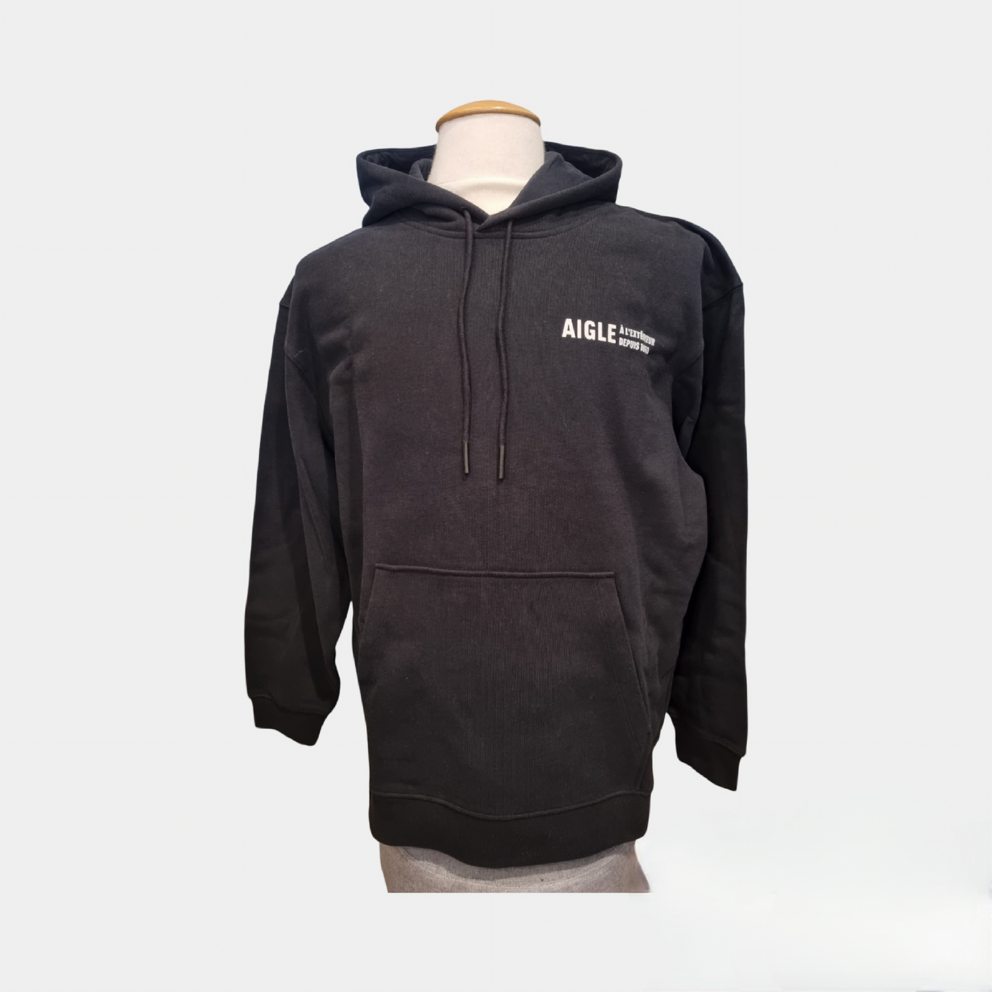 Sweat à capuche noir AIGLE 1853 en coton, coupe confortable et élégante

